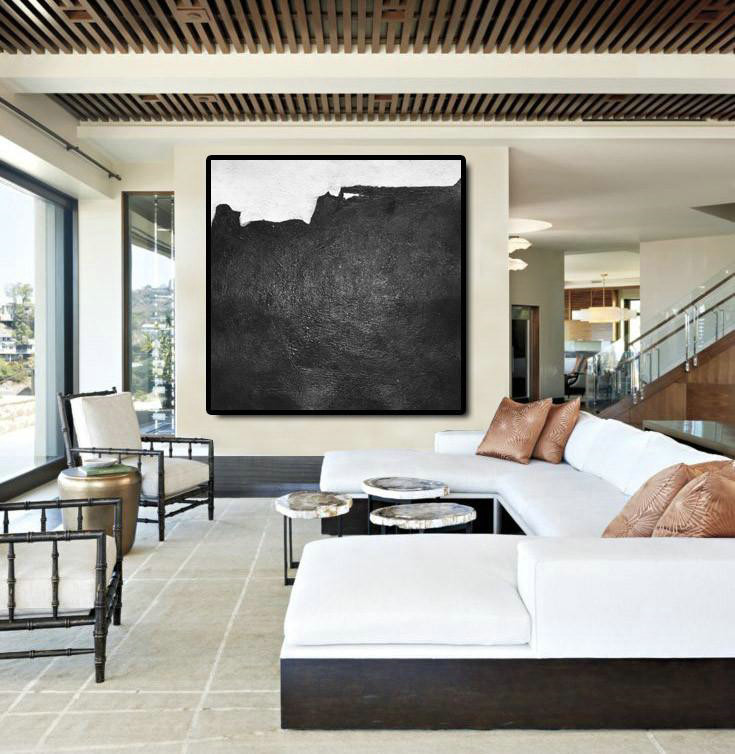 Handmade Large Painting,Oversized Minimal Black And White Painting - Abstract Oil Painting